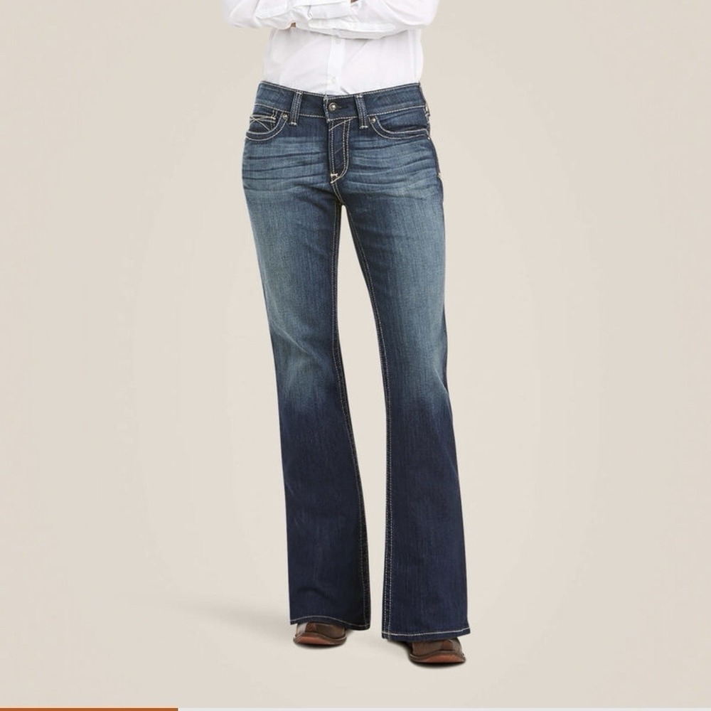Ariat R.E.A.L. Bootcut Jeans Womens 31 Blue Denim Stretch Mid Rise Cowgirl Rodeo